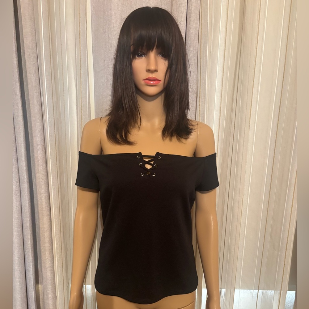 GUESS | Black Off-Shoulder Lace-Up Top